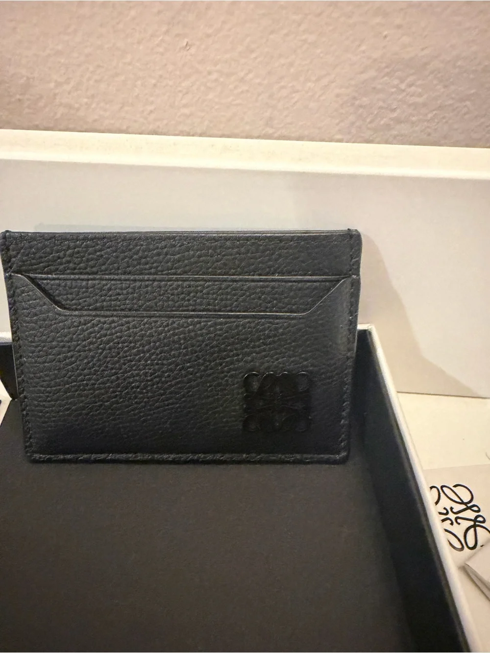 Loewe Anagram Card Holder Black Pebbled Calfskin Leather Wallet